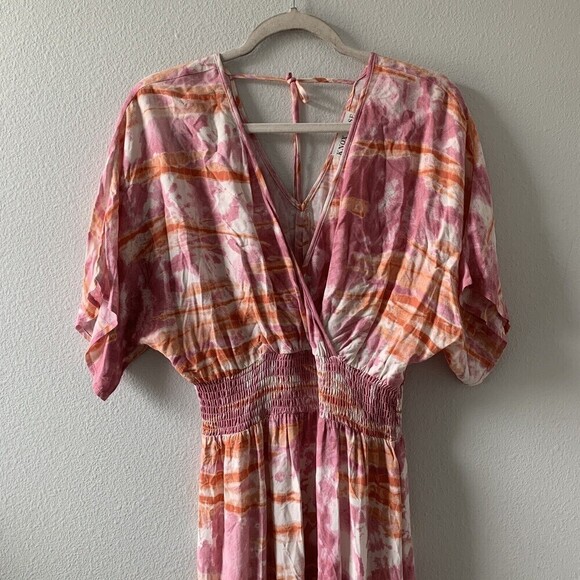 Knox Rose Size Small Multicolor Boho Print Smocked Surplice Maxi Dress - Picture 2 of 6